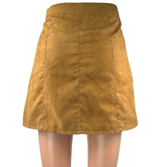 H&M Tan High Waisted Faux Suede Pocket Button Down A Line Mini Skirt Size 2 - Picture 3 of 5